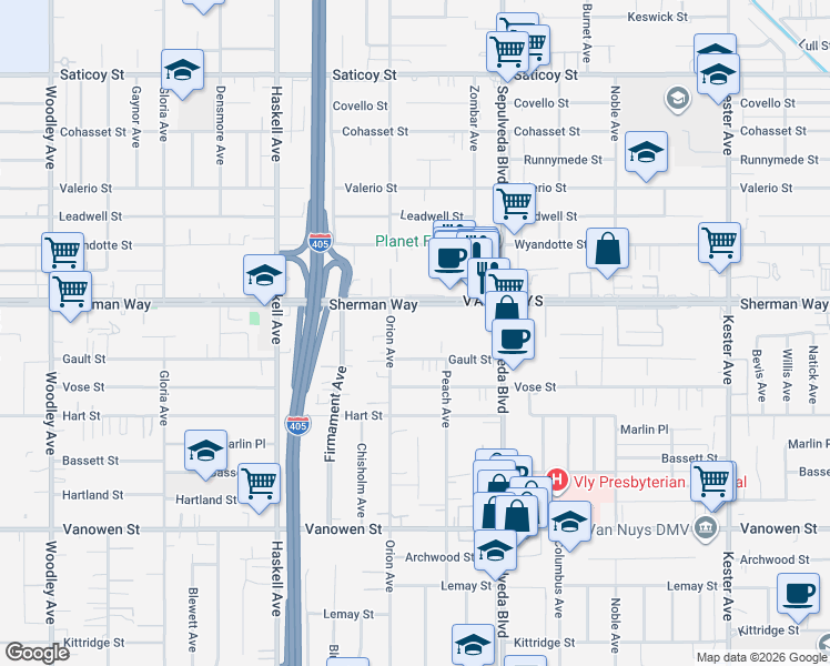 map of restaurants, bars, coffee shops, grocery stores, and more near in Los Angeles