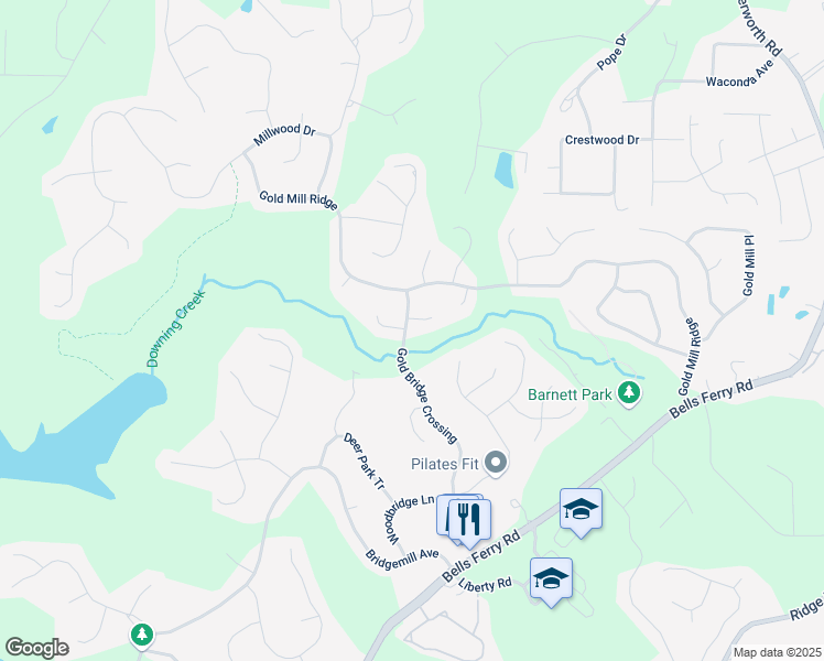 map of restaurants, bars, coffee shops, grocery stores, and more near 500 Poplar Creek Crossing in Canton