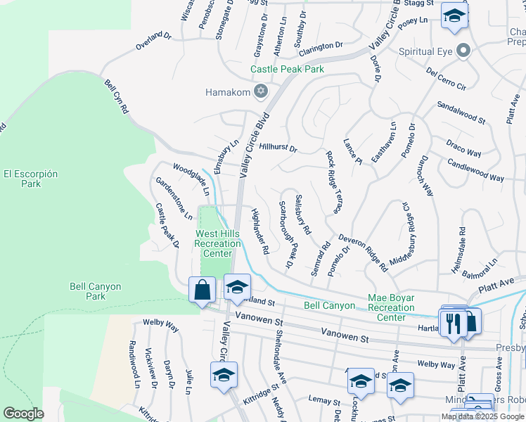 map of restaurants, bars, coffee shops, grocery stores, and more near 7125 Rivol Road in Los Angeles