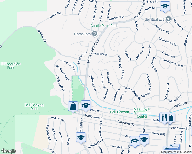 map of restaurants, bars, coffee shops, grocery stores, and more near 7125 Rivol Road in Los Angeles