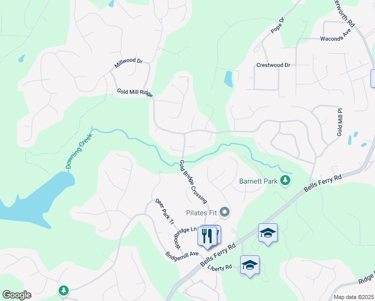 map of restaurants, bars, coffee shops, grocery stores, and more near 500 Poplar Creek Crossing in Canton