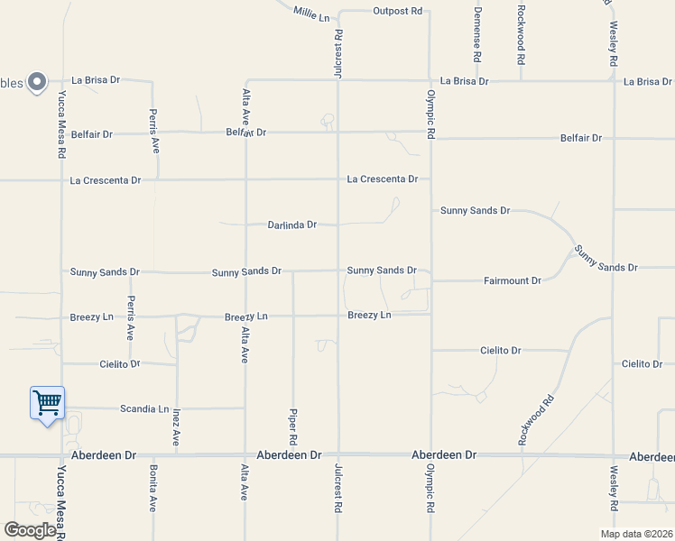 map of restaurants, bars, coffee shops, grocery stores, and more near 77777 Sunny Sands Drive in Yucca Valley