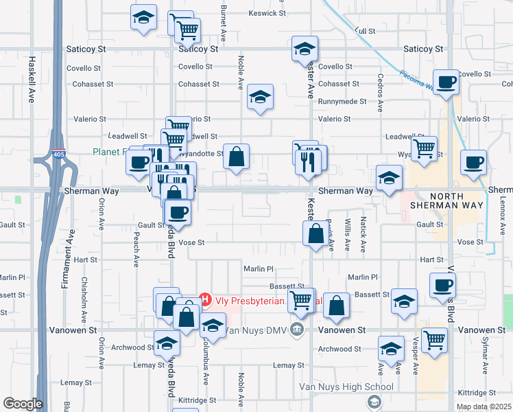 map of restaurants, bars, coffee shops, grocery stores, and more near in Los Angeles