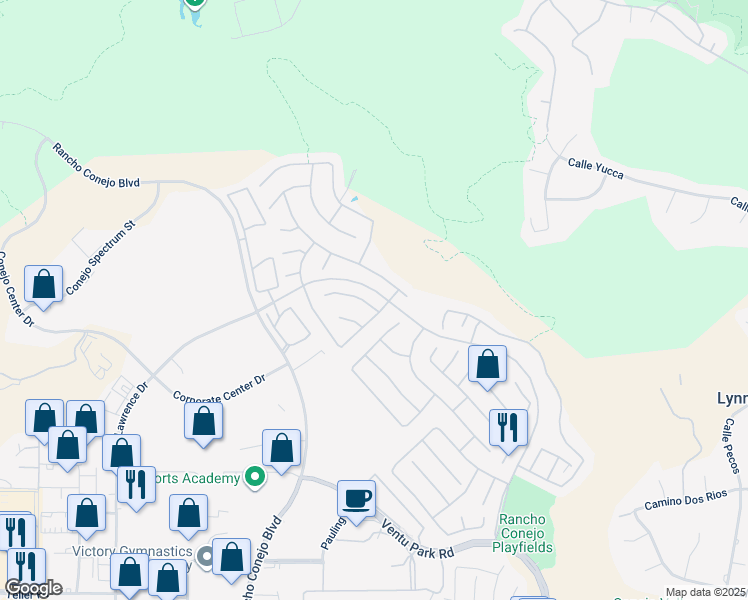 map of restaurants, bars, coffee shops, grocery stores, and more near 1853 Brush Oak Court in Thousand Oaks