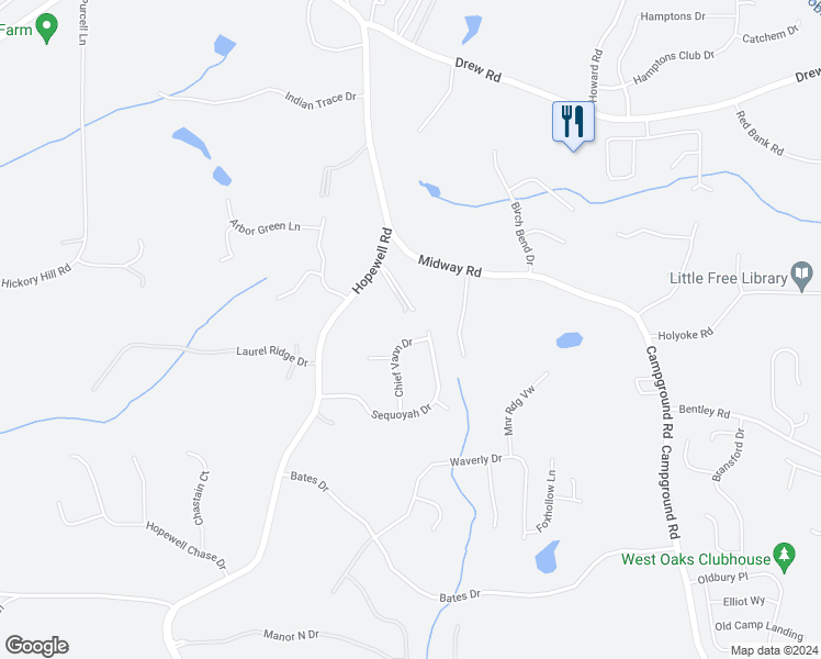 map of restaurants, bars, coffee shops, grocery stores, and more near 295 Chief Vann Drive in Alpharetta