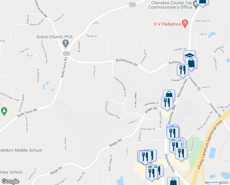 map of restaurants, bars, coffee shops, grocery stores, and more near 832 Topaz Valley in Canton