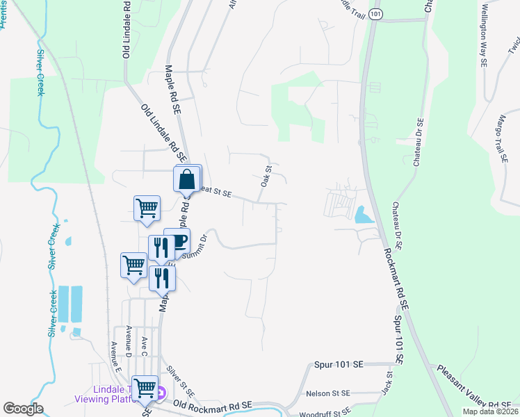 map of restaurants, bars, coffee shops, grocery stores, and more near 122 Teat Street Southeast in Lindale