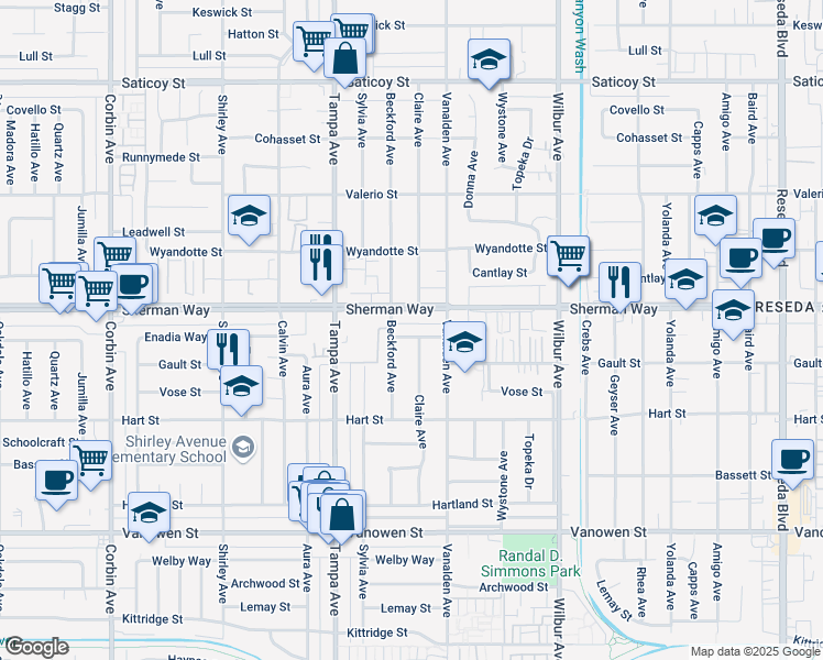 map of restaurants, bars, coffee shops, grocery stores, and more near 19148 Enadia Way in Los Angeles