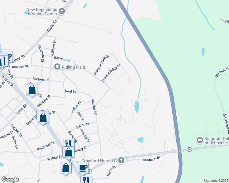 map of restaurants, bars, coffee shops, grocery stores, and more near 406 Belmont Park Drive in Commerce