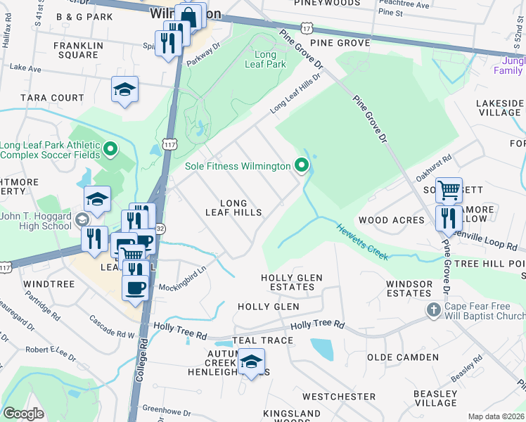 map of restaurants, bars, coffee shops, grocery stores, and more near in Wilmington