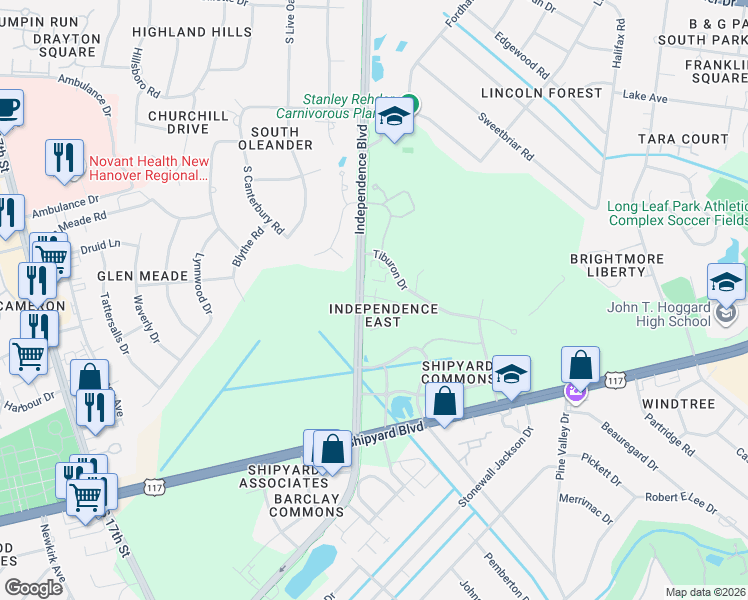 map of restaurants, bars, coffee shops, grocery stores, and more near in Wilmington