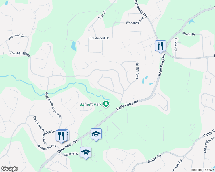 map of restaurants, bars, coffee shops, grocery stores, and more near 324 Downing Creek Trail in Canton