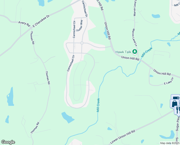 map of restaurants, bars, coffee shops, grocery stores, and more near 445 Carmichael Circle in Canton
