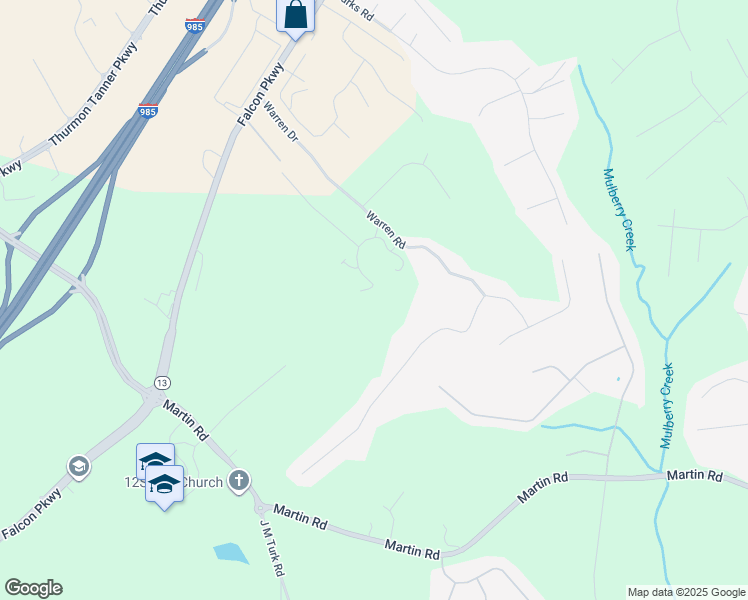 map of restaurants, bars, coffee shops, grocery stores, and more near 4108 Warren Road in Flowery Branch