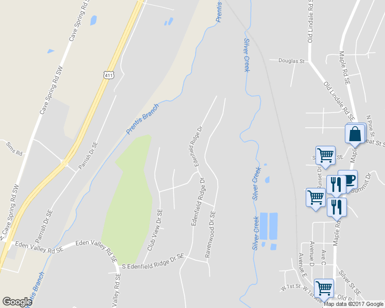 map of restaurants, bars, coffee shops, grocery stores, and more near 257 Edenfield Ridge Drive in Rome