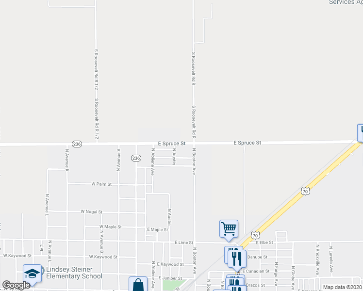 map of restaurants, bars, coffee shops, grocery stores, and more near 308 East Spruce Street in Portales