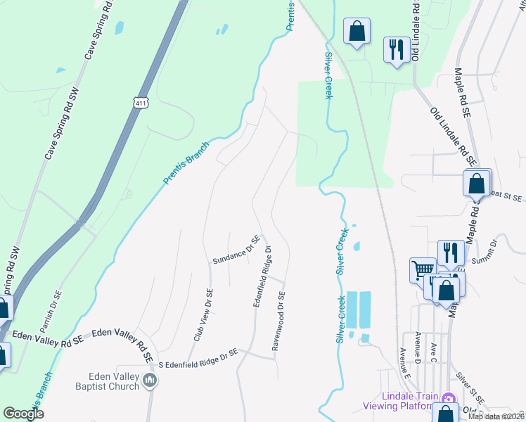 map of restaurants, bars, coffee shops, grocery stores, and more near 257 Edenfield Ridge Drive in Rome