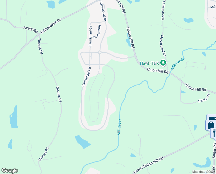 map of restaurants, bars, coffee shops, grocery stores, and more near 445 Carmichael Circle in Canton