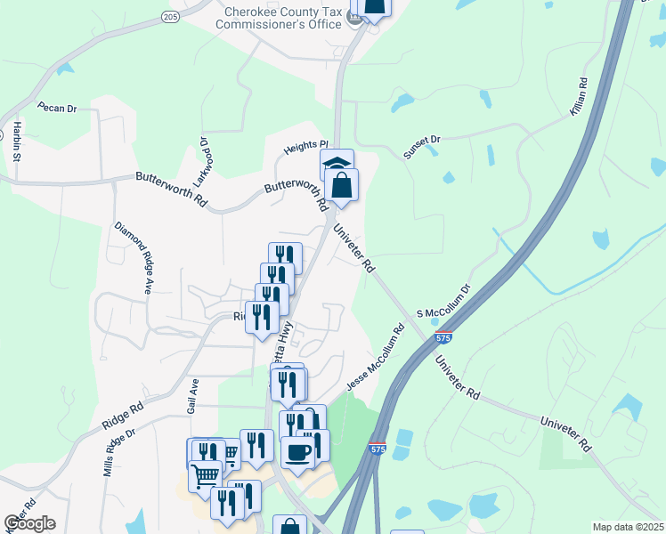 map of restaurants, bars, coffee shops, grocery stores, and more near 235 Centennial Circle in Canton