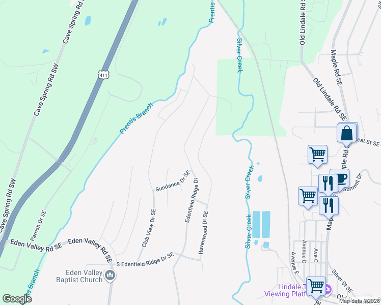map of restaurants, bars, coffee shops, grocery stores, and more near 257 Edenfield Ridge Drive in Rome