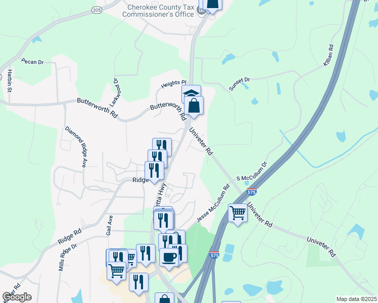 map of restaurants, bars, coffee shops, grocery stores, and more near 235 Centennial Circle in Canton