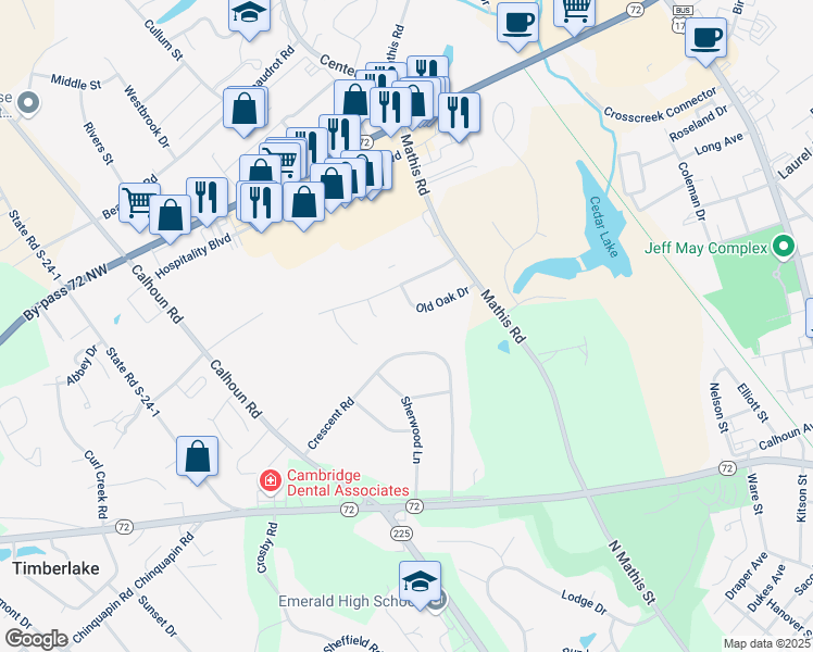 map of restaurants, bars, coffee shops, grocery stores, and more near 136 Crescent Road in Greenwood