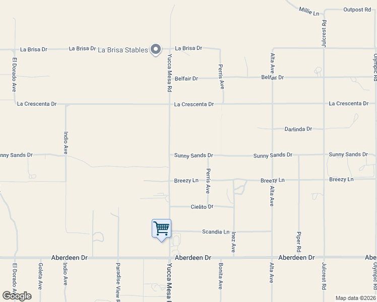 map of restaurants, bars, coffee shops, grocery stores, and more near 59384 Sunny Sands Drive in Yucca Valley