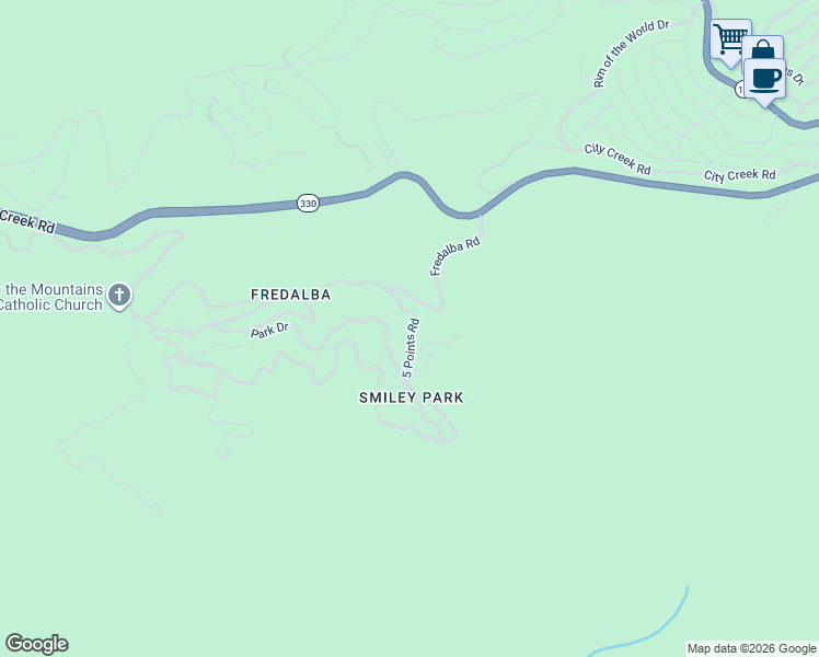 map of restaurants, bars, coffee shops, grocery stores, and more near 10 Winding Way in Running Springs