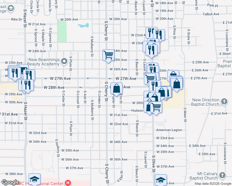 map of restaurants, bars, coffee shops, grocery stores, and more near 920 West 29th Avenue in Pine Bluff