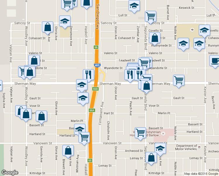 map of restaurants, bars, coffee shops, grocery stores, and more near in Los Angeles