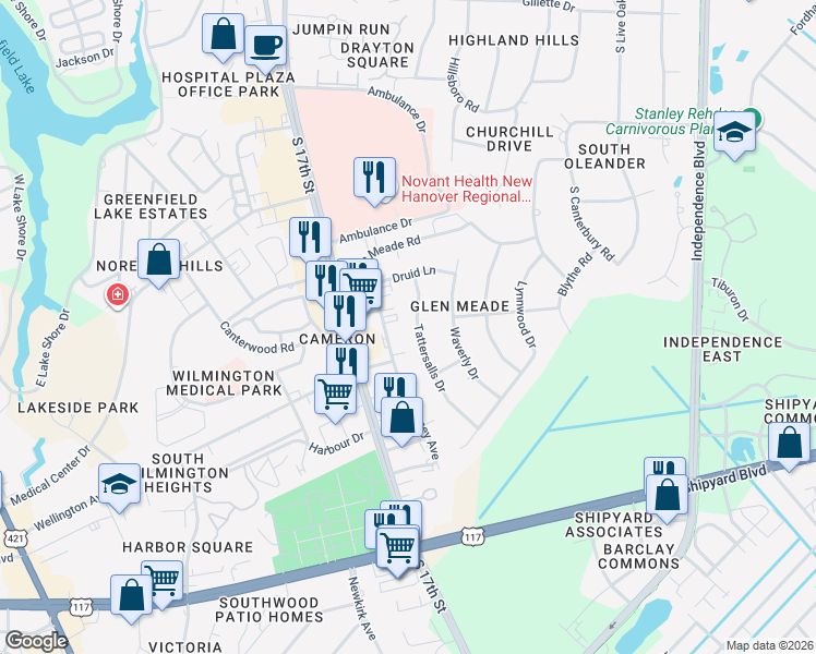 map of restaurants, bars, coffee shops, grocery stores, and more near 2467 Delaney Ave in Wilmington