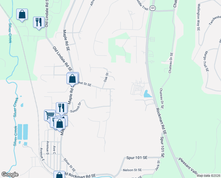 map of restaurants, bars, coffee shops, grocery stores, and more near 122 Teat Street Southeast in Lindale