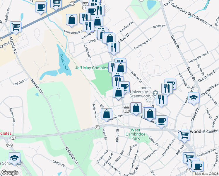 map of restaurants, bars, coffee shops, grocery stores, and more near 411 Graydon Avenue in Greenwood