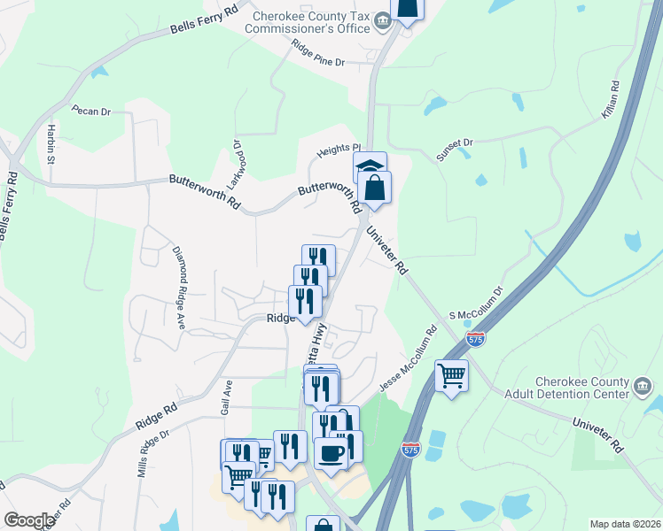 map of restaurants, bars, coffee shops, grocery stores, and more near 216 Piedmont Circle in Canton