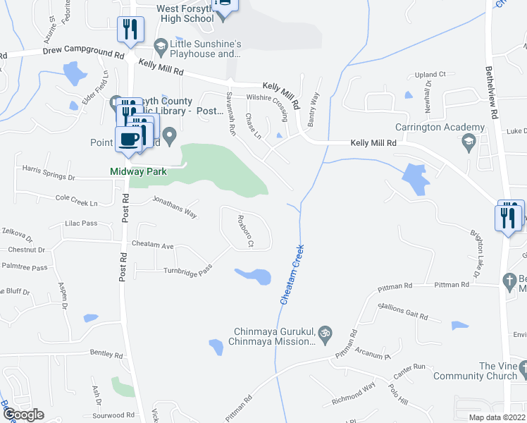 map of restaurants, bars, coffee shops, grocery stores, and more near 6040 Ashborough Park in Cumming