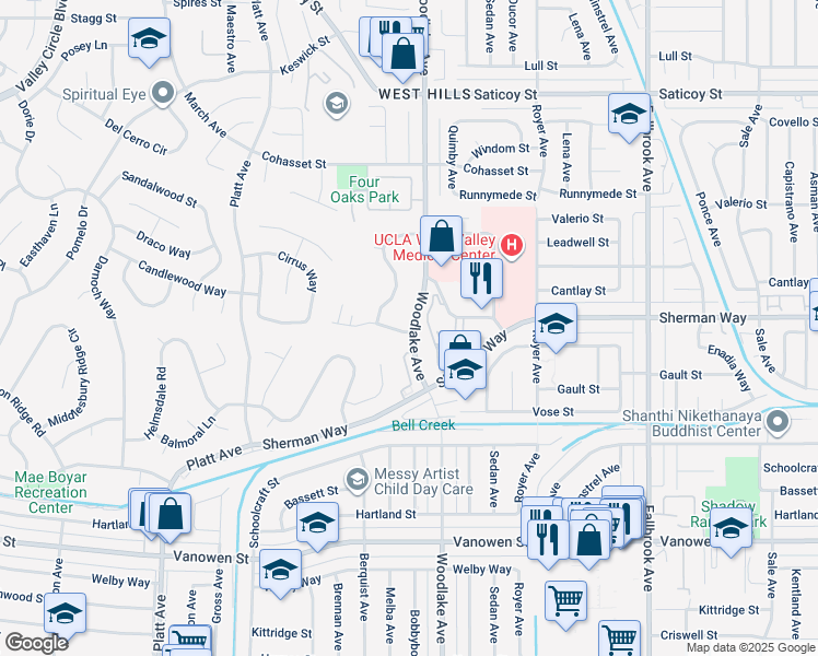 map of restaurants, bars, coffee shops, grocery stores, and more near 7154 Atheling Way in Los Angeles