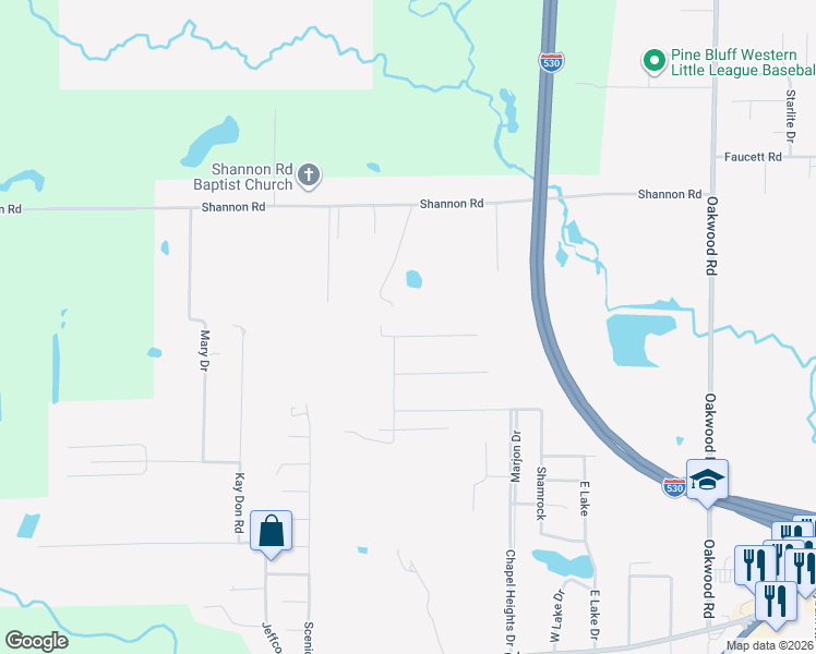 map of restaurants, bars, coffee shops, grocery stores, and more near 2807 Wren Street in Pine Bluff