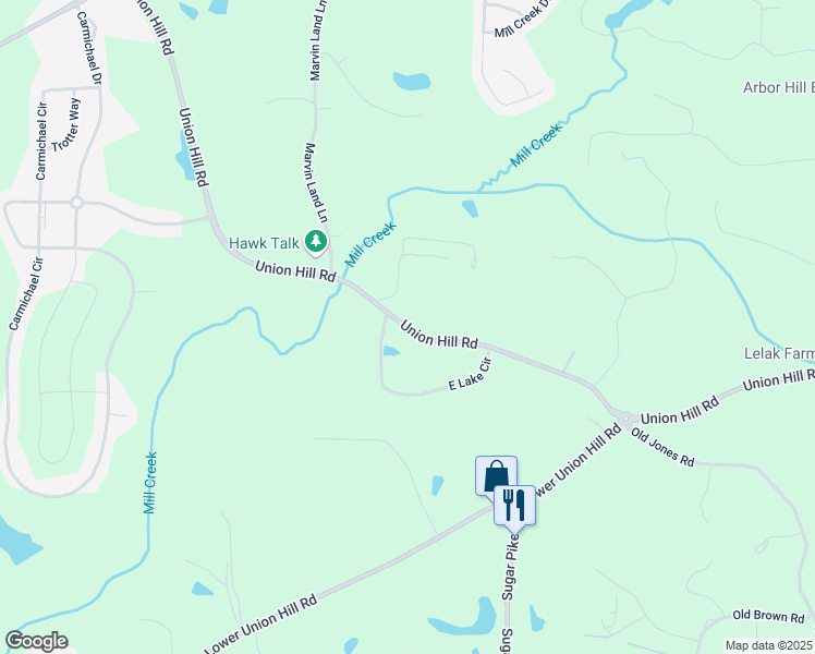 map of restaurants, bars, coffee shops, grocery stores, and more near 6411 Union Hill Road in Canton