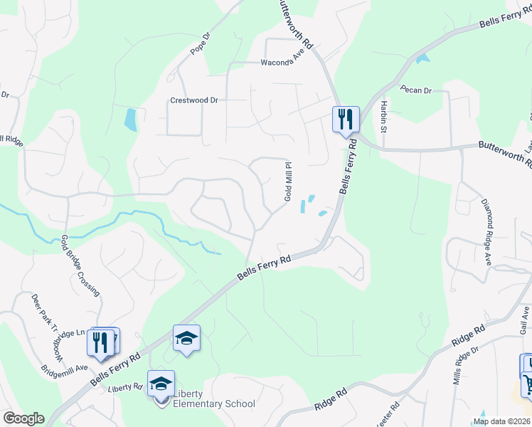 map of restaurants, bars, coffee shops, grocery stores, and more near 201 Gold Valley Crossing in Canton