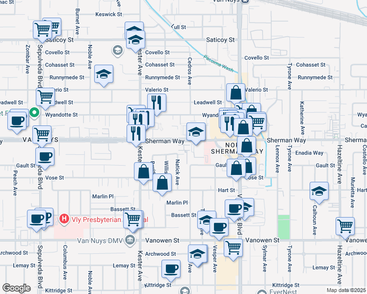 map of restaurants, bars, coffee shops, grocery stores, and more near 7117 Marisa Road in Los Angeles