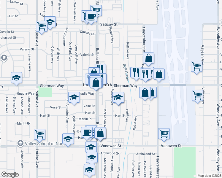 map of restaurants, bars, coffee shops, grocery stores, and more near 7120 Forbes Avenue in Los Angeles