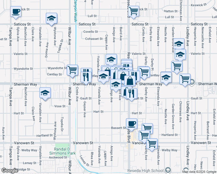 map of restaurants, bars, coffee shops, grocery stores, and more near in Los Angeles