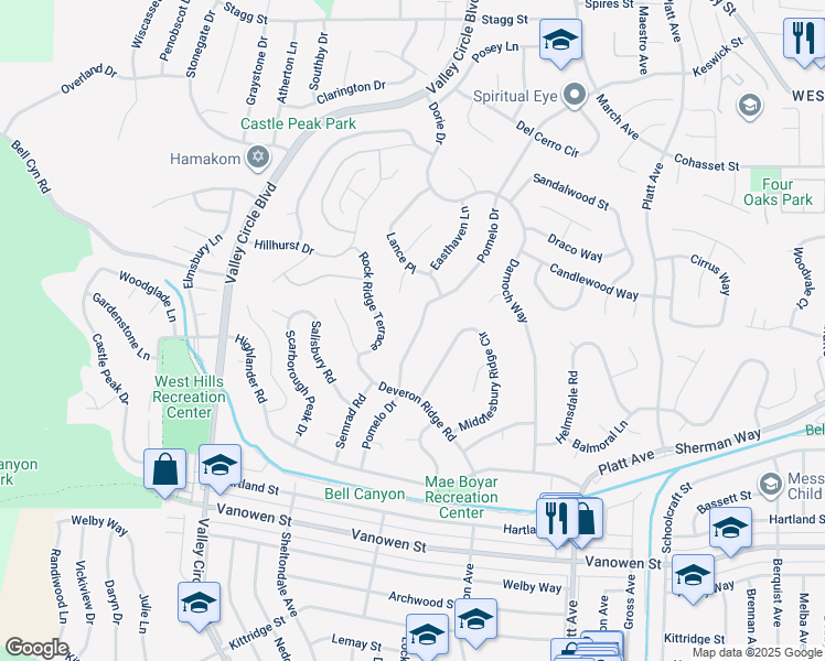 map of restaurants, bars, coffee shops, grocery stores, and more near 7134 Pomelo Drive in Los Angeles
