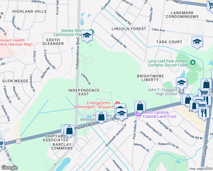 map of restaurants, bars, coffee shops, grocery stores, and more near 1741 Tiburon Drive in Wilmington