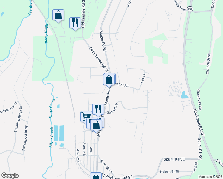 map of restaurants, bars, coffee shops, grocery stores, and more near 3111 Maple Road Southeast in Lindale