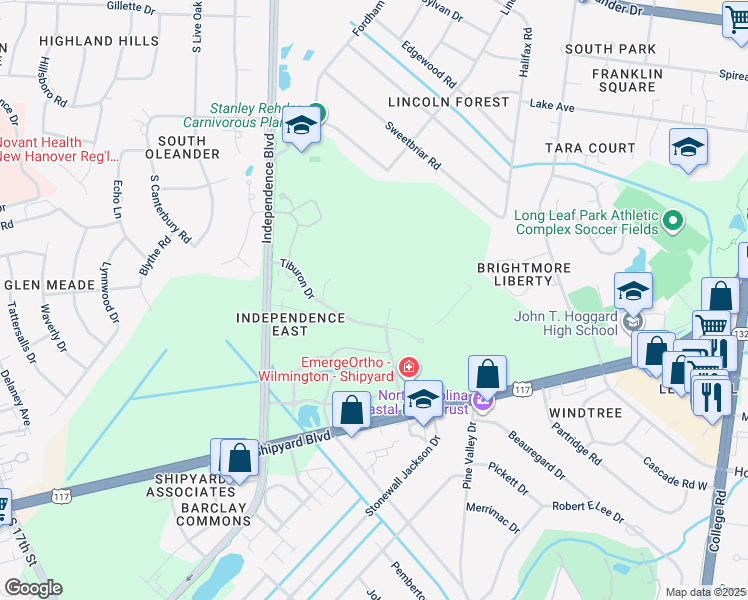 map of restaurants, bars, coffee shops, grocery stores, and more near 1757 Tiburon Drive in Wilmington