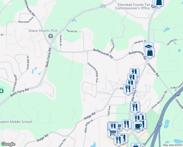 map of restaurants, bars, coffee shops, grocery stores, and more near 840 Topaz Valley in Canton