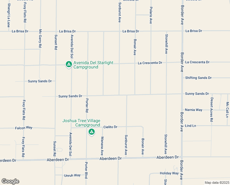 map of restaurants, bars, coffee shops, grocery stores, and more near Sunny Sands Drive in Joshua Tree