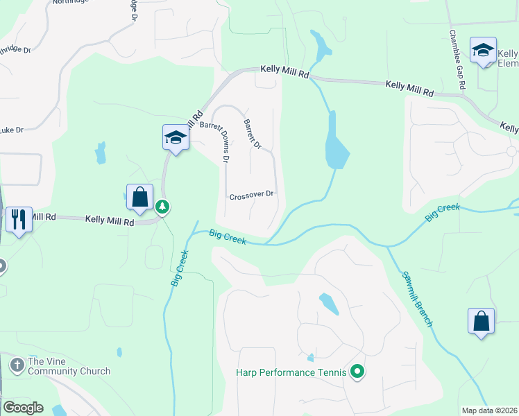 map of restaurants, bars, coffee shops, grocery stores, and more near 2125 Midway Dr in Cumming