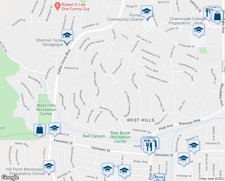 map of restaurants, bars, coffee shops, grocery stores, and more near 7201 Pomelo Drive in Los Angeles